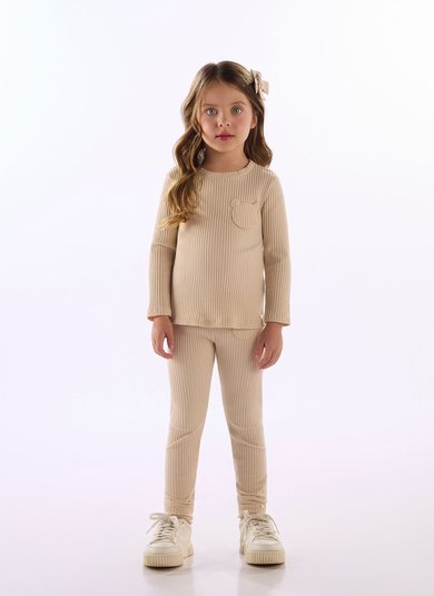 Calça Infantil Feminina em Ribana Canelada Off White