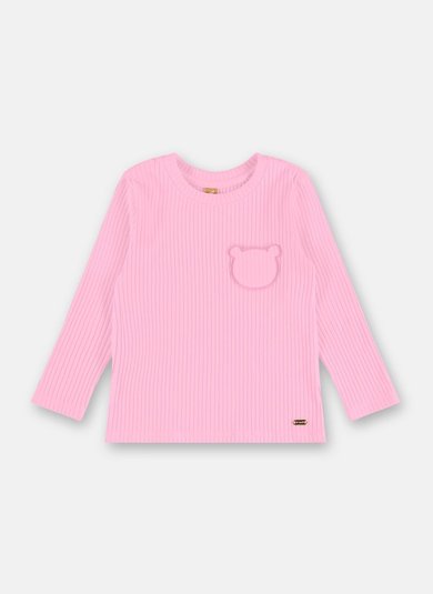 Blusa Infantil Feminina em Ribana Canelada Rosa