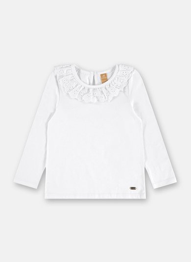 Blusa Infantil Feminina com Gola de Renda Branco