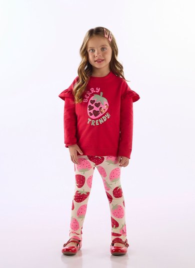 Conjunto Infantil Feminino com Morangos Vermelho