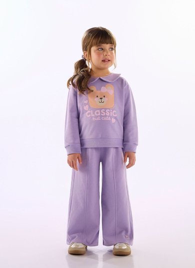 Conjunto Infantil Feminino Estampa Ursinho Roxo
