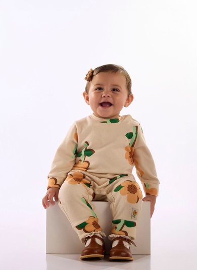 Macacão para Bebê Menina Estampado de Flores Marrom