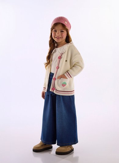 Cardigan Infantil Feminino em Tricot Off White