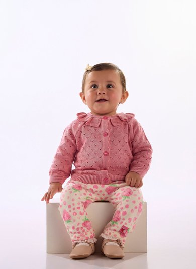 Cardigan para Bebê Menina em Tricot com Babados Rosa