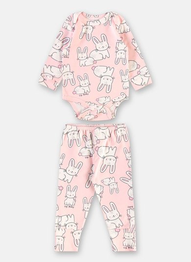 Conjunto Essentials em Suedine para Bebê com Body e Calça Rosa
