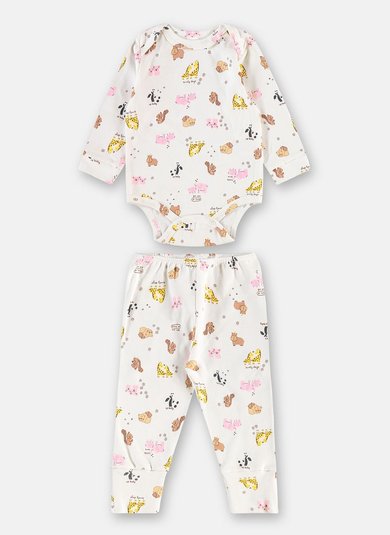 Conjunto Essentials em Suedine para Bebê com Body e Calça Off White