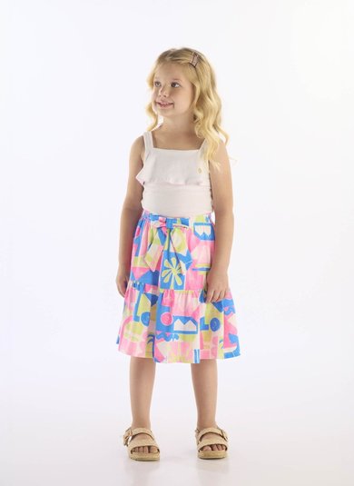 Conjunto Infantil Blusa e Saia Midi Algodão Branco