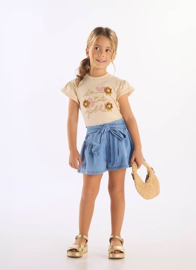 Blusa Infantil em Algodão com Manga Curta Bege