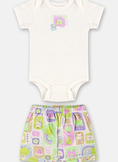 Conjunto Bebê Menina Body e Short Off White