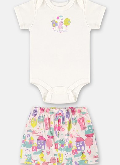 Conjunto Bebê Menina Body e Short Off White