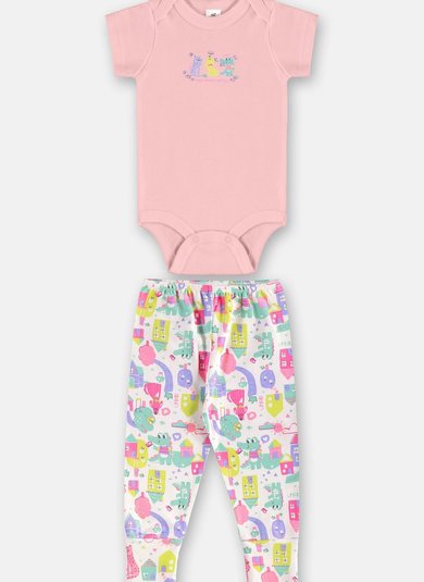 Conjunto Bebê Menina Body e Calça Essential Rosa