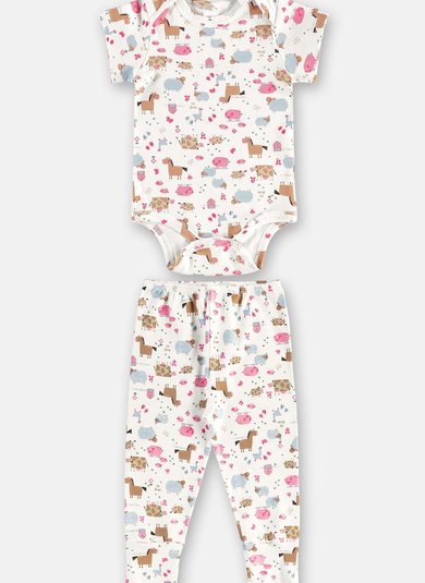 Conjunto Body e Calça Bebê Menina Off White