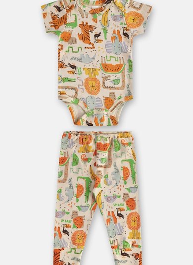 Conjunto Suedine Essentials Bebê Body e Calça Bege