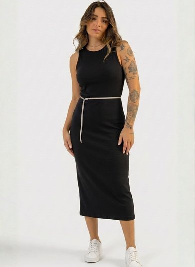Vestido Regata Básico em Ribaninha (Preto) Just Basic