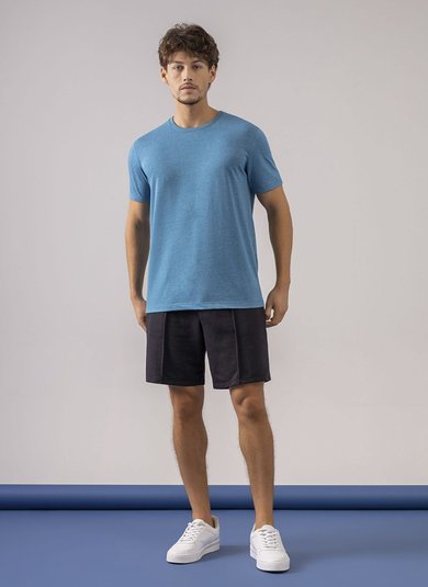 Camisa Básica em Malha Mouline (Azul) Just Basic