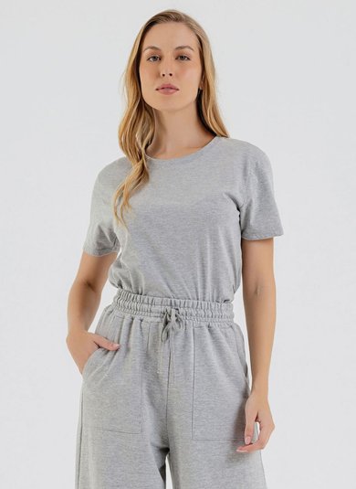 T-Shirt Manga Curta Feminina (Cinza) Just Basic