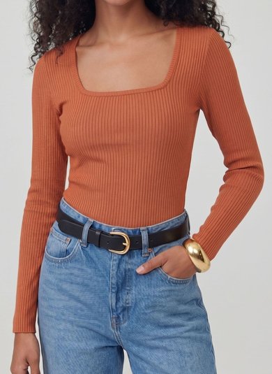 Blusa Feminina em Ribana Canelada (Laranja) Just Basic