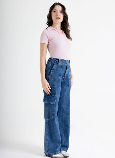 Blusa Polo em Ribana Básica (Rosa) Just Basic