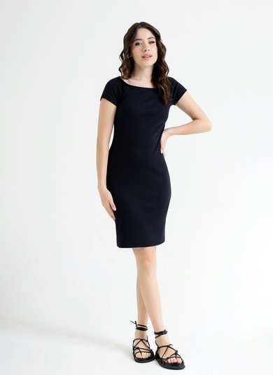 Vestido Ombro a Ombro em Ribana (Preto) Just Basic