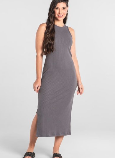 Vestido Regata Adulto em Ribana Canelada (Cinza Escuro) Just Basic