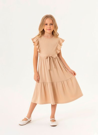 Vestido Godê Infantil em Meia Malha (Bege) Guloseima