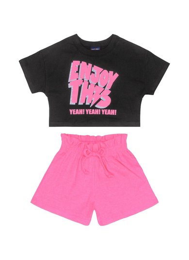Conjunto Blusa e Short Clochard Infantil (Preto) Guloseima
