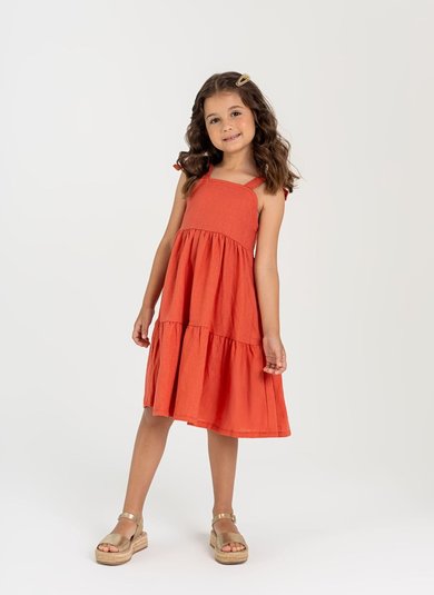 Vestido com Alças em Tecido para Menina Laranja