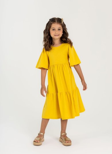 Vestido Infantil em Meia Malha (Amarelo) Guloseima
