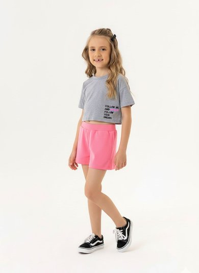 Conjunto Infantil com Blusa e Shorts para Menina (Cinza) Guloseima