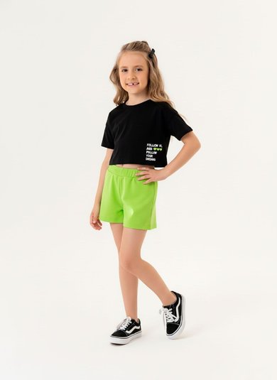 Conjunto Infantil com Blusa e Shorts para Menina (Preto) Guloseima