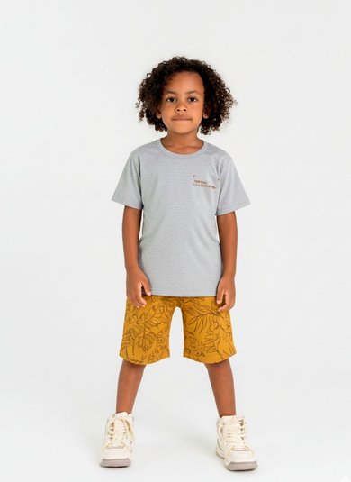 Conjunto Infantil para Menino com Camiseta e Bermuda (Cinza) Guloseima