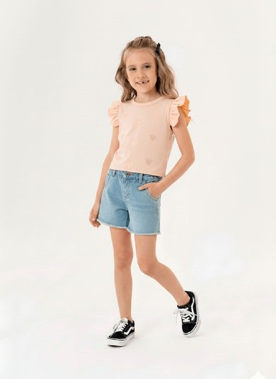 Blusa Infantil de Manga Curta em Ribana (Rosa) Guloseima