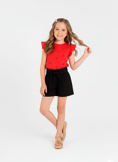 Blusa Infantil de Manga Curta em Ribana (Vermelho) Guloseima