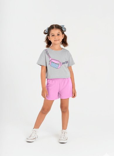 Conjunto Infantil para Menina com Blusa e Shorts (Cinza) Guloseima