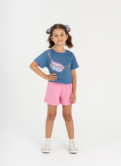Conjunto Infantil para Menina com Blusa e Shorts (Azul) Guloseima