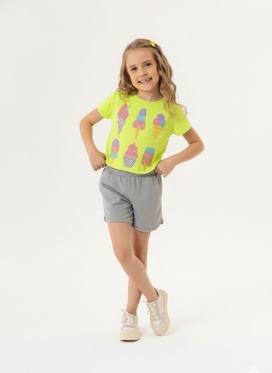 Conjunto Infantil para Menina com Blusa e Shorts (Amarelo) Guloseima