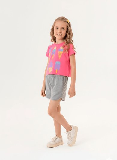 Conjunto Infantil para Menina com Blusa e Shorts (Rosa Pink) Guloseima