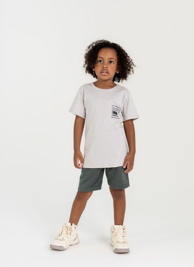Conjunto Infantil para Menino com Camiseta e Bermuda (Cinza) Guloseima