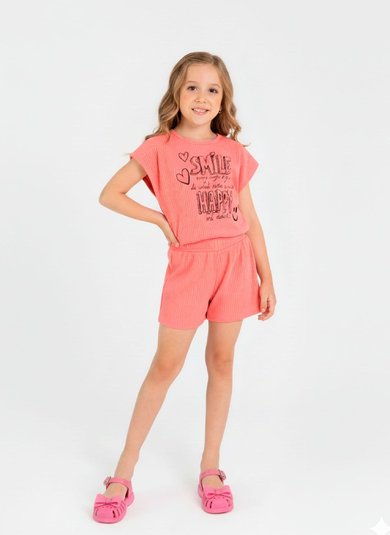 Conjunto com Blusa Cropped e Short em Ribana para Menina (Rosa) Guloseima