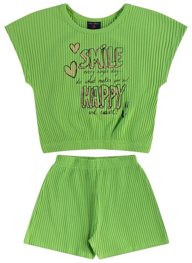 Conjunto com Blusa Cropped e Short em Ribana para Menina (Verde) Guloseima