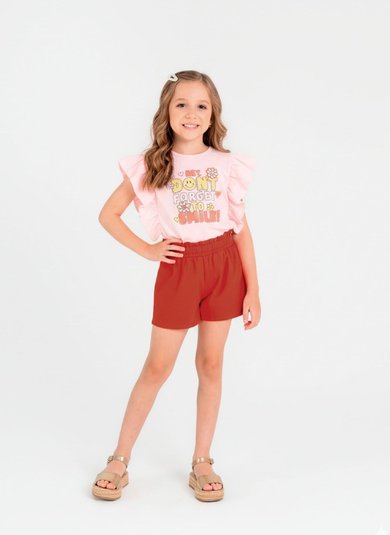 Conjunto com Blusa e Short Infantil para Menina (Rosa Claro) Guloseima