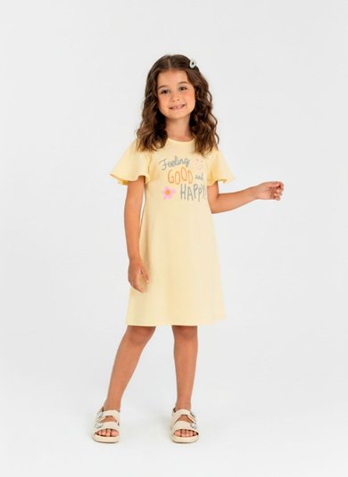 Vestido Infantil em Algodão e Linho (Amarelo) Guloseima