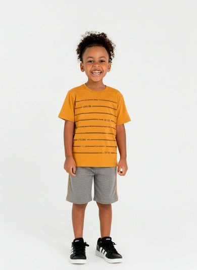 Conjunto Infantil com Camiseta e Bermuda para Menino (Marrom) Guloseima