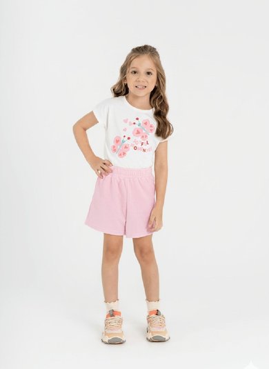 Conjunto Infantil Feminino com Blusa Borboletinha e Short (Branco) Guloseima
