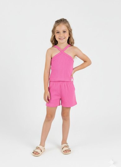 Conjunto Infantil Regata com Alça Cruzada e Short (Rosa Pink) Guloseima