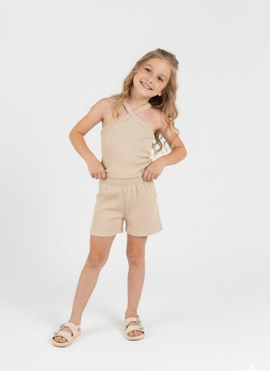Conjunto Infantil Regata com Alça Cruzada e Short (Bege) Guloseima