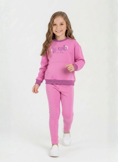 Conjunto Infantil Feminino em Molecotton com Felpa Rosa