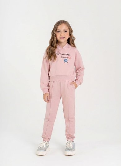 Conjunto Infantil Feminino com Blusão Cropped e Calça (Rosa) Guloseima