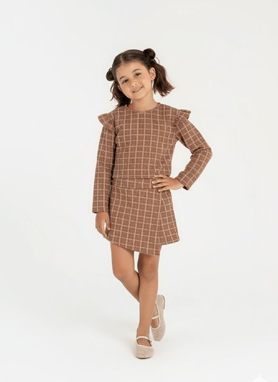 Conjunto Infantil Feminino com Blusa e Short-Saia (Marrom) Guloseima