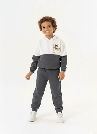 Conjunto Masculino Infantil em Moletom sem Felpa (Off White) Guloseima